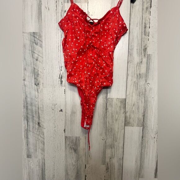Zara Red Star Print Lace-Up Bodysuit Size XS NWT - Picture 5 of 11